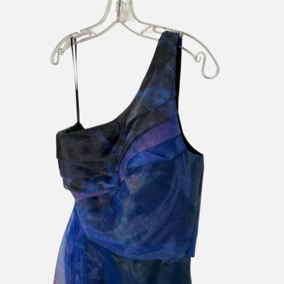 Rene Ruiz Organza Gown Maxi One-Shoulder Chiffon Blue Size 2 *READ FLAW* - Picture 3 of 7